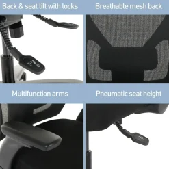 MFTC 400 Big & Tall Ergonomic Mesh/Fabric High-Back Chair with Flip-Up Armrests, Black/Black, BIFMA Compliant