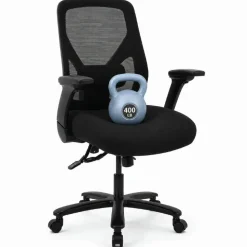 MFTC 400 Big & Tall Ergonomic Mesh/Fabric High-Back Chair with Flip-Up Armrests, Black/Black, BIFMA Compliant