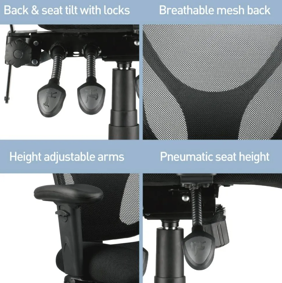 MFTC 200 Ergonomic Mesh Mid-Back Task Office Chair, Black, BIFMA Compliant