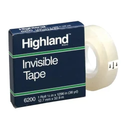3M Highland 6200 Invisible Tape, 1/2" x 1,296", Clear, Pack Of 12