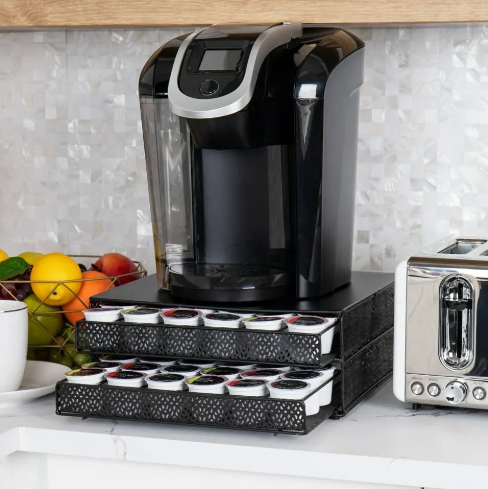 Mind Reader 2 Drawers Single Serve Coffee Pod Organizer, 5"H x 12-3/4"W x 13"L 72 Coffee Pod Capacity, Black