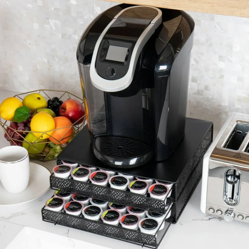 Mind Reader 2 Drawers Single Serve Coffee Pod Organizer, 5"H x 12-3/4"W x 13"L 72 Coffee Pod Capacity, Black