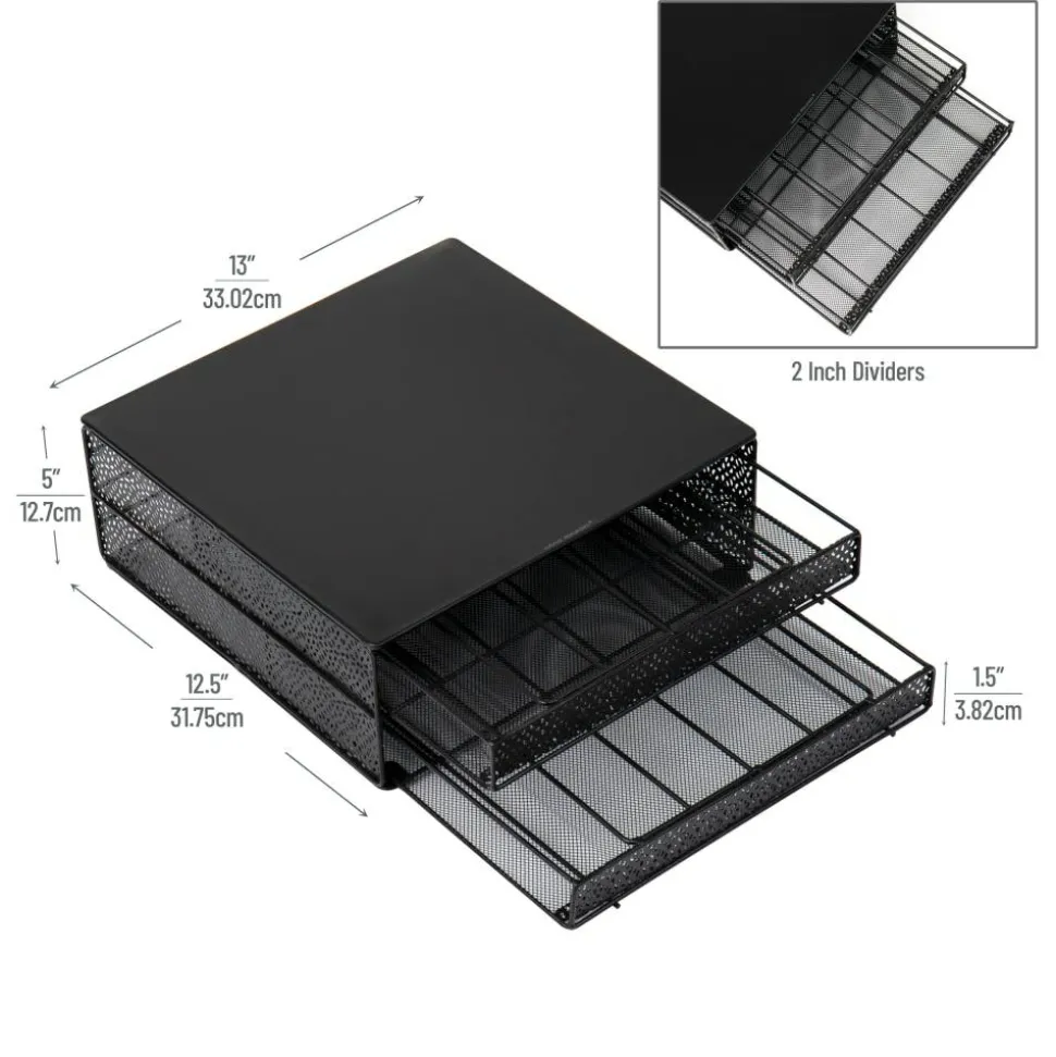 Mind Reader 2 Drawers Single Serve Coffee Pod Organizer, 5"H x 12-3/4"W x 13"L 72 Coffee Pod Capacity, Black