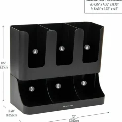 Mind Reader 6-Compartment 2-Tier Coffee Condiment And Cup Organizer, 11-1/2"H x 6-32/5"W x 13"D, Black