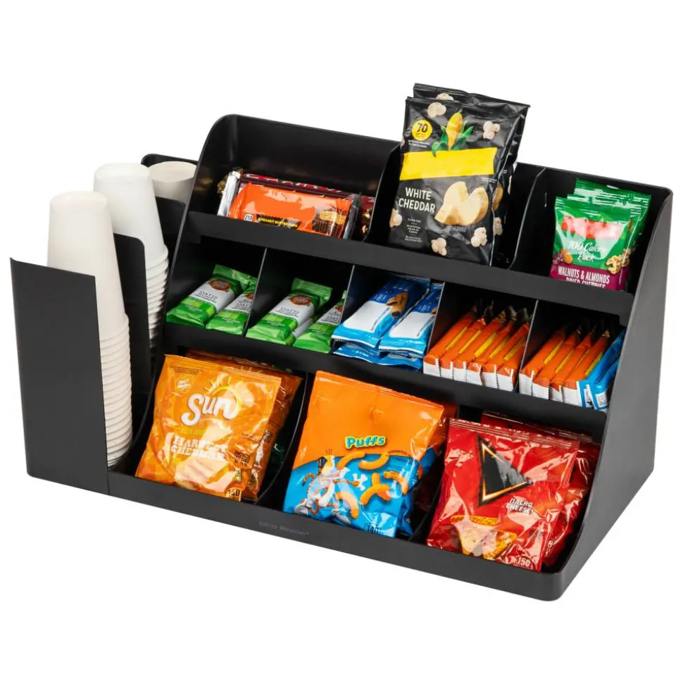 Mind Reader 14-Compartment/3-Tier Coffee Cup And Condiment Countertop Organizer, 12-1/2"H x 11-1/2"W x 24"L, Black