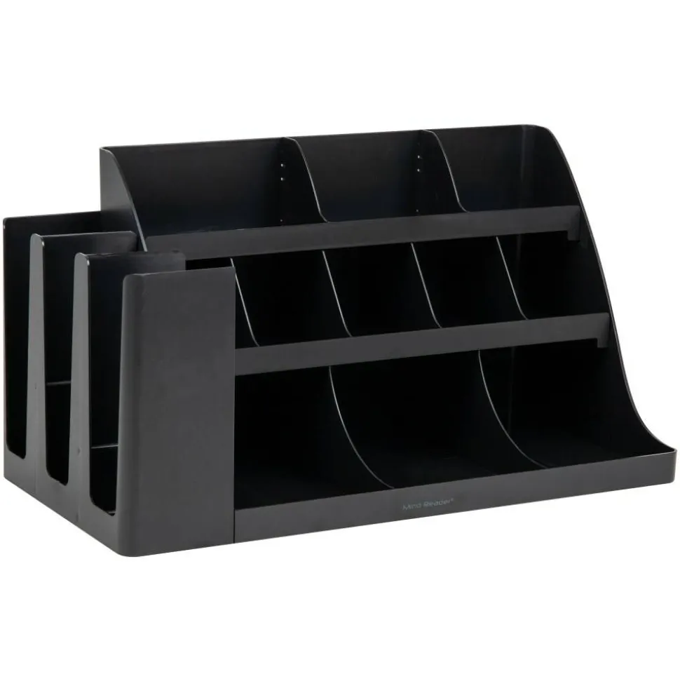 Mind Reader 14-Compartment/3-Tier Coffee Cup And Condiment Countertop Organizer, 12-1/2"H x 11-1/2"W x 24"L, Black