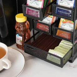 Mind Reader Network Collection 5-Compartment Tea Countertop Organizer, 6.75 x 7 x 10, Black