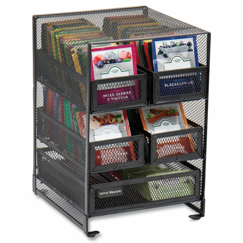Mind Reader Network Collection 5-Compartment Tea Countertop Organizer, 6.75 x 7 x 10, Black