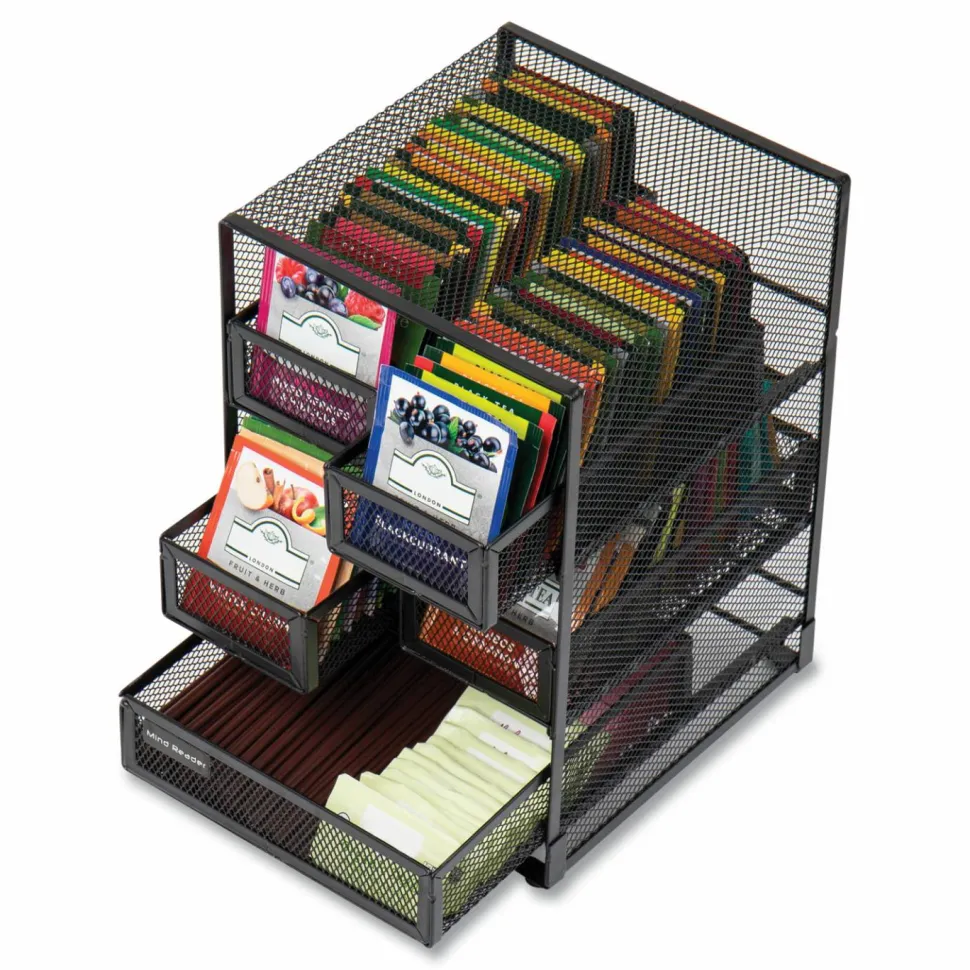 Mind Reader Network Collection 5-Compartment Tea Countertop Organizer, 6.75 x 7 x 10, Black