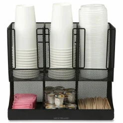 Mind Reader Network Collection 2-Tier 6-Compartment Coffee Cup and Condiment Countertop Organizer, 5 x 13 x 11.5, Black