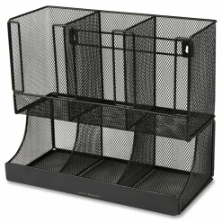 Mind Reader Network Collection 2-Tier 6-Compartment Coffee Cup and Condiment Countertop Organizer, 5 x 13 x 11.5, Black