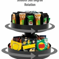 Mind Reader 2-Tier Lazy Susan Countertop Organizer, 14”H x 14-1/4”W x 14-1/4”L, Black