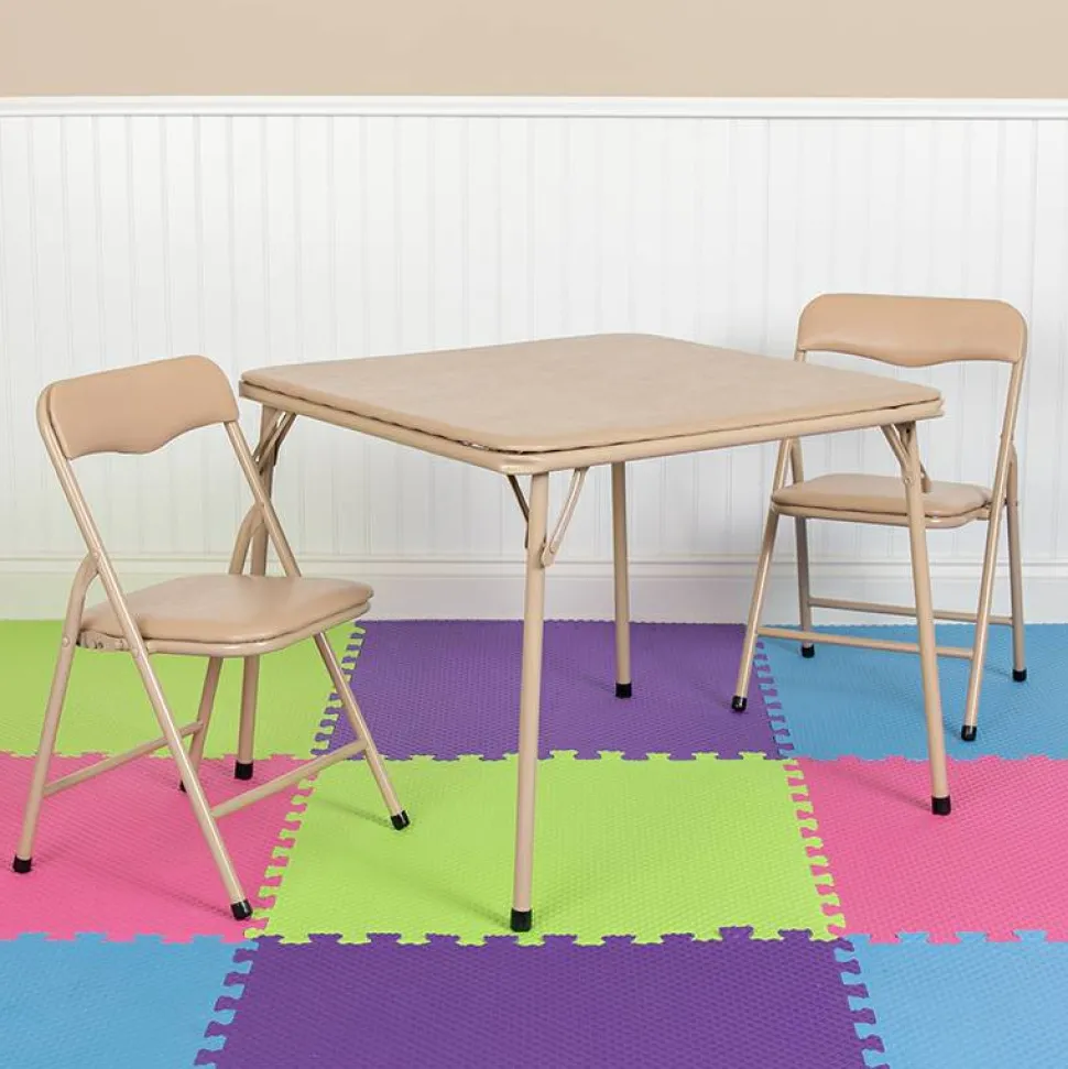 Mindy Kids Tan 3 Piece Folding Table and Chair Set