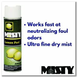 Misty Handheld Air Deodorizer, Lemon Peel, 10 oz Aerosol Spray, 12/Carton