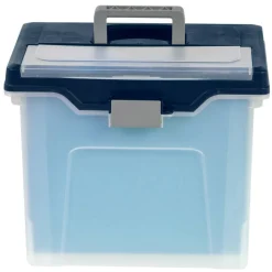 Mobile File Box, Large, Letter Size, 11-5/8"H x 13-13/6"W x 10"D, Clear/Blue