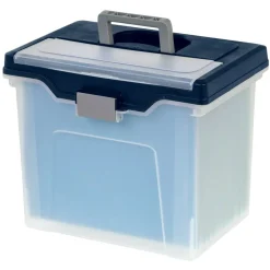 Mobile File Box, Large, Letter Size, 11-5/8"H x 13-13/6"W x 10"D, Clear/Blue