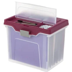 Mobile File Box, Large, Letter Size, 11 5/8"H x 13 3/6"W x 10"D, Clear/Burgundy