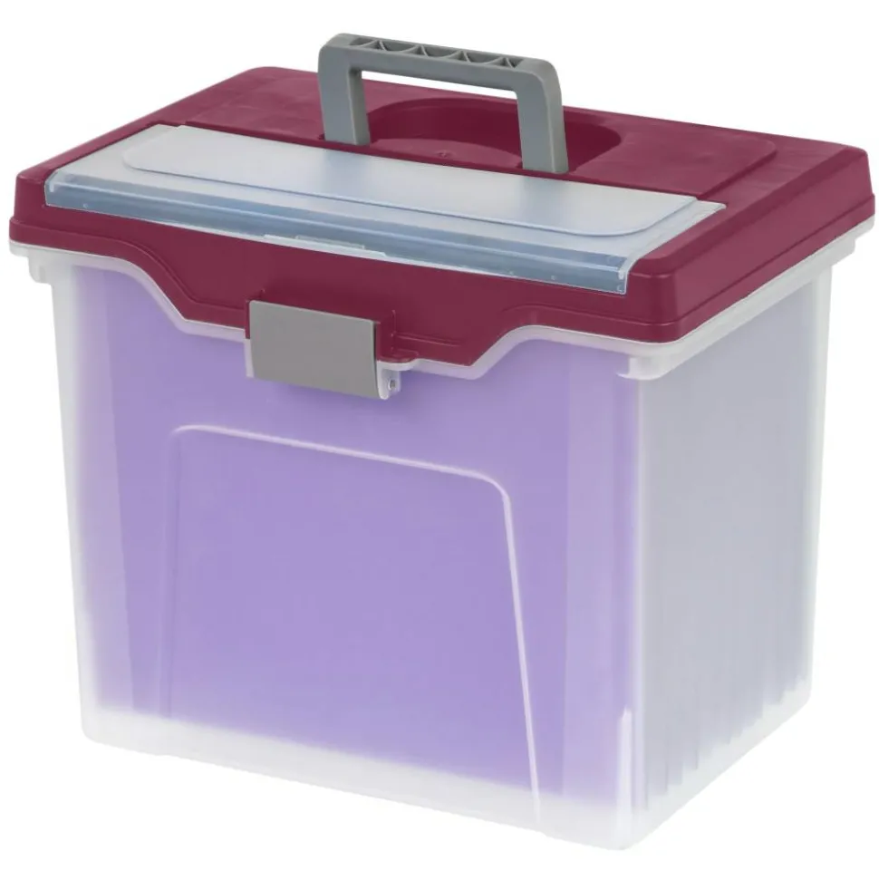 Mobile File Box, Large, Letter Size, 11 5/8"H x 13 3/6"W x 10"D, Clear/Burgundy