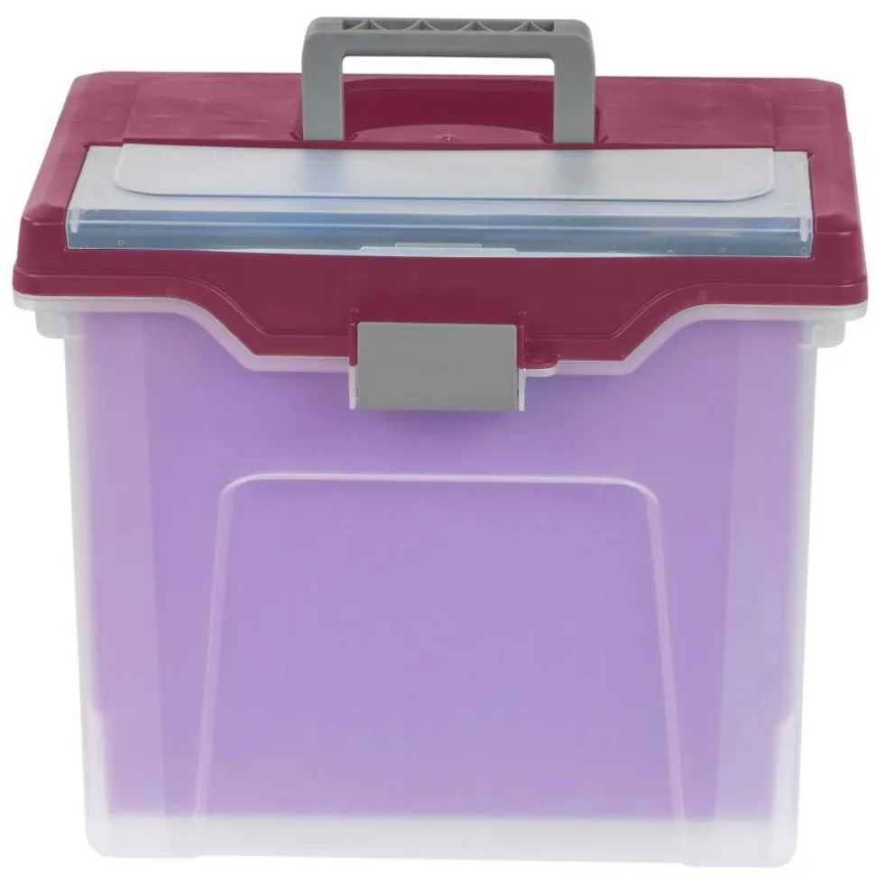 Mobile File Box, Large, Letter Size, 11 5/8"H x 13 3/6"W x 10"D, Clear/Burgundy
