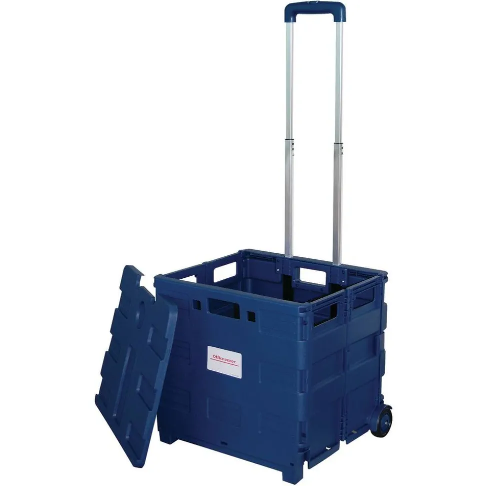 Mobile Folding Cart With Lid, 16"H x 18"W x 15"D, Blue