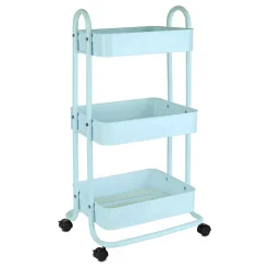 Mobile 3-Tier Storage Cart, 35-5/8"H x 17-15/16"W x 14-5/16"D, Light Blue