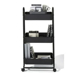 Mobile 3-Tier Storage Cart, 35-5/8"H x 17-15/16"W x 14-5/16"D, Black