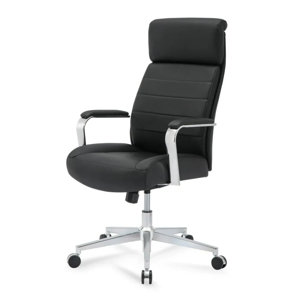 Modern Comfort Modee Vegan Leather High-Back Executive Office Chair, Black/Chrome, BIFMA Compliant