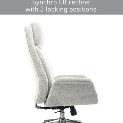 Modern Comfort Pizana Bouclé Fabric High-Back Executive Office Chair, Light Sand/Brushed Nickel, BIFMA Compliant
