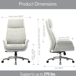 Modern Comfort Pizana Bouclé Fabric High-Back Executive Office Chair, Light Sand/Brushed Nickel, BIFMA Compliant
