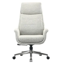 Modern Comfort Pizana Bouclé Fabric High-Back Executive Office Chair, Light Sand/Brushed Nickel, BIFMA Compliant
