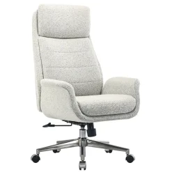Modern Comfort Pizana Bouclé Fabric High-Back Executive Office Chair, Light Sand/Brushed Nickel, BIFMA Compliant