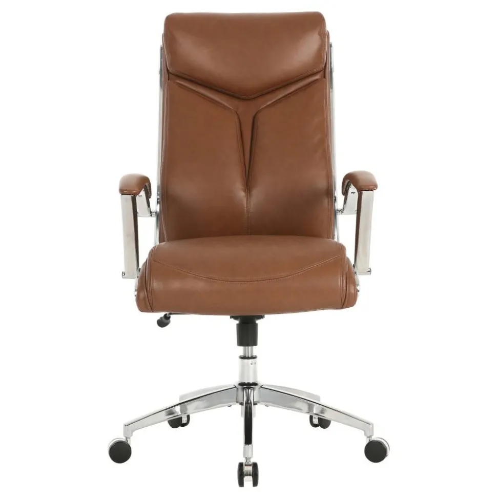 Modern Comfort Verismo Bonded Leather High-Back Executive Office Chair, Brown/Chrome, BIFMA Compliant