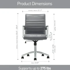 Modern Comfort Winsley Bonded Leather Mid-Back Manager Office Chair, Gray/Chrome, BIFMA Compliant