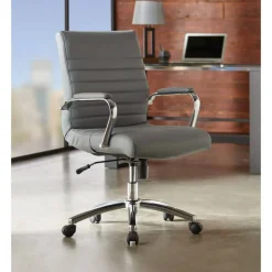Modern Comfort Winsley Bonded Leather Mid-Back Manager Office Chair, Gray/Chrome, BIFMA Compliant