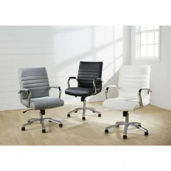Modern Comfort Winsley Bonded Leather Mid-Back Manager Office Chair, Gray/Chrome, BIFMA Compliant