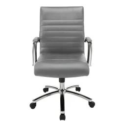 Modern Comfort Winsley Bonded Leather Mid-Back Manager Office Chair, Gray/Chrome, BIFMA Compliant