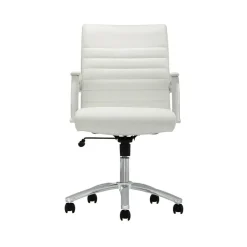 Modern Comfort Winsley Bonded Leather Mid-Back Manager Office Chair, White/Silver, BIFMA Compliant