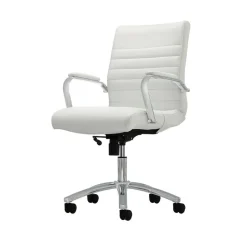 Modern Comfort Winsley Bonded Leather Mid-Back Manager Office Chair, White/Silver, BIFMA Compliant