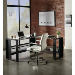 Modern Comfort Winsley Bonded Leather Mid-Back Manager Office Chair, White/Silver, BIFMA Compliant