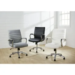 Modern Comfort Winsley Bonded Leather Mid-Back Manager Office Chair, White/Silver, BIFMA Compliant
