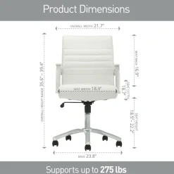 Modern Comfort Winsley Bonded Leather Mid-Back Manager Office Chair, White/Silver, BIFMA Compliant