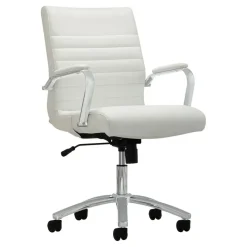 Modern Comfort Winsley Bonded Leather Mid-Back Manager Office Chair, White/Silver, BIFMA Compliant