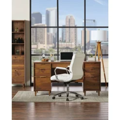 Modern Comfort Winsley Bonded Leather Mid-Back Manager Office Chair, White/Silver, BIFMA Compliant