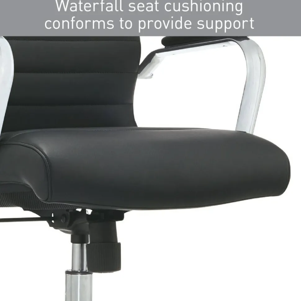 Modern Comfort Winsley Bonded Leather Mid-Back Manager Office Chair, Black/Silver, BIFMA Compliant