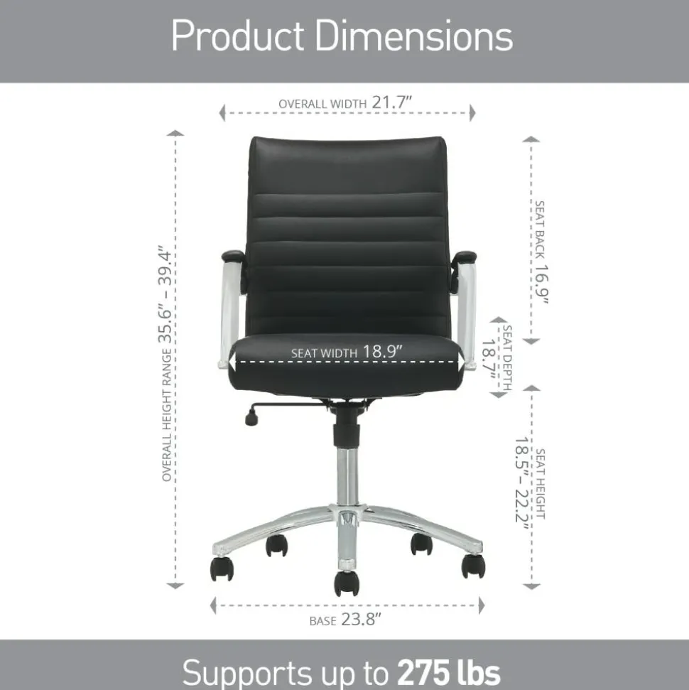 Modern Comfort Winsley Bonded Leather Mid-Back Manager Office Chair, Black/Silver, BIFMA Compliant