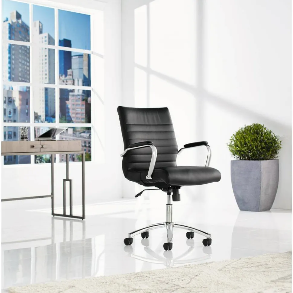 Modern Comfort Winsley Bonded Leather Mid-Back Manager Office Chair, Black/Silver, BIFMA Compliant