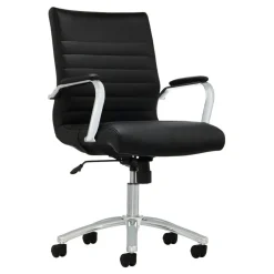 Modern Comfort Winsley Bonded Leather Mid-Back Manager Office Chair, Black/Silver, BIFMA Compliant