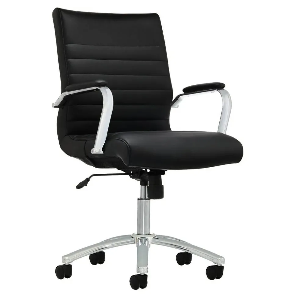 Modern Comfort Winsley Bonded Leather Mid-Back Manager Office Chair, Black/Silver, BIFMA Compliant