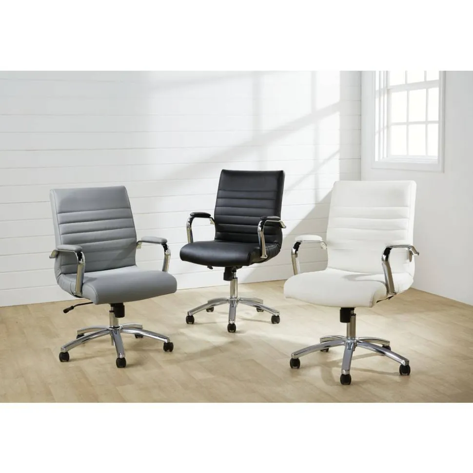 Modern Comfort Winsley Bonded Leather Mid-Back Manager Office Chair, Black/Silver, BIFMA Compliant