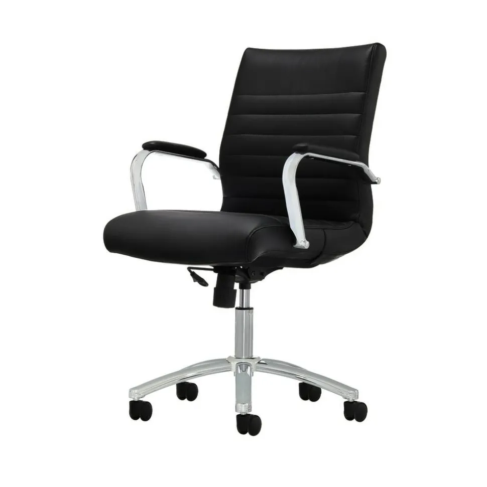 Modern Comfort Winsley Bonded Leather Mid-Back Manager Office Chair, Black/Silver, BIFMA Compliant